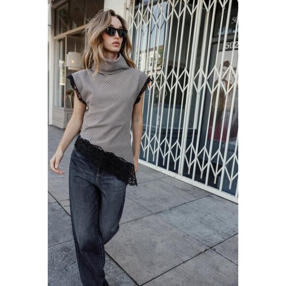 ZARA HOUNDSTOOTH LACE TOP - Picture 2 of 9